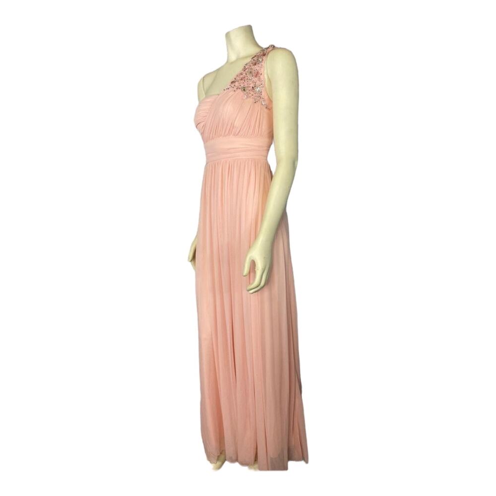 B. DARLIN Pale Peach Sequin & Chiffon one shoulder Gown size 3/4 - Picture 6 of 12